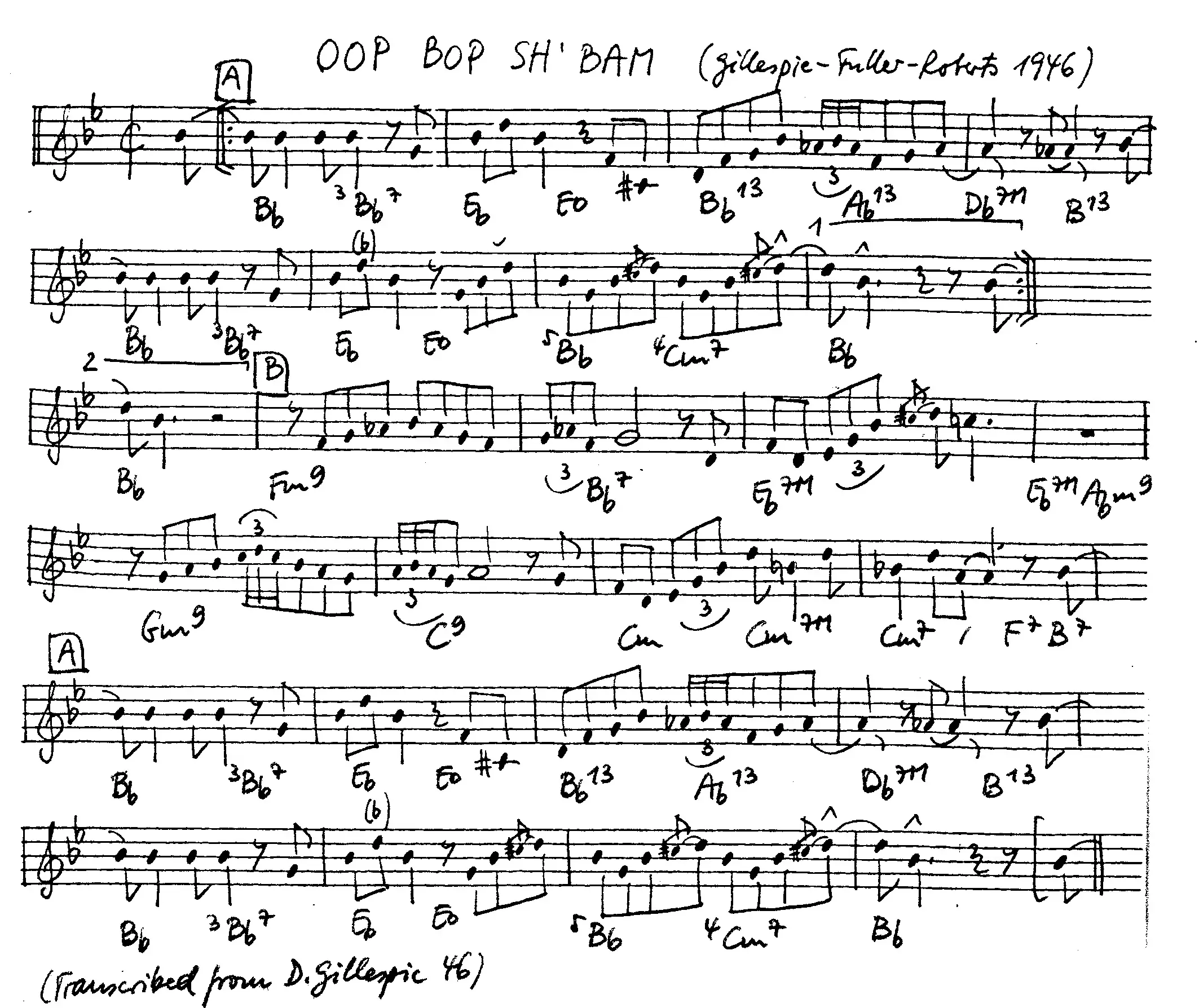 oop bop sh'bam free jazz leadsheet - Courtesy of the Jungle Jazz Band